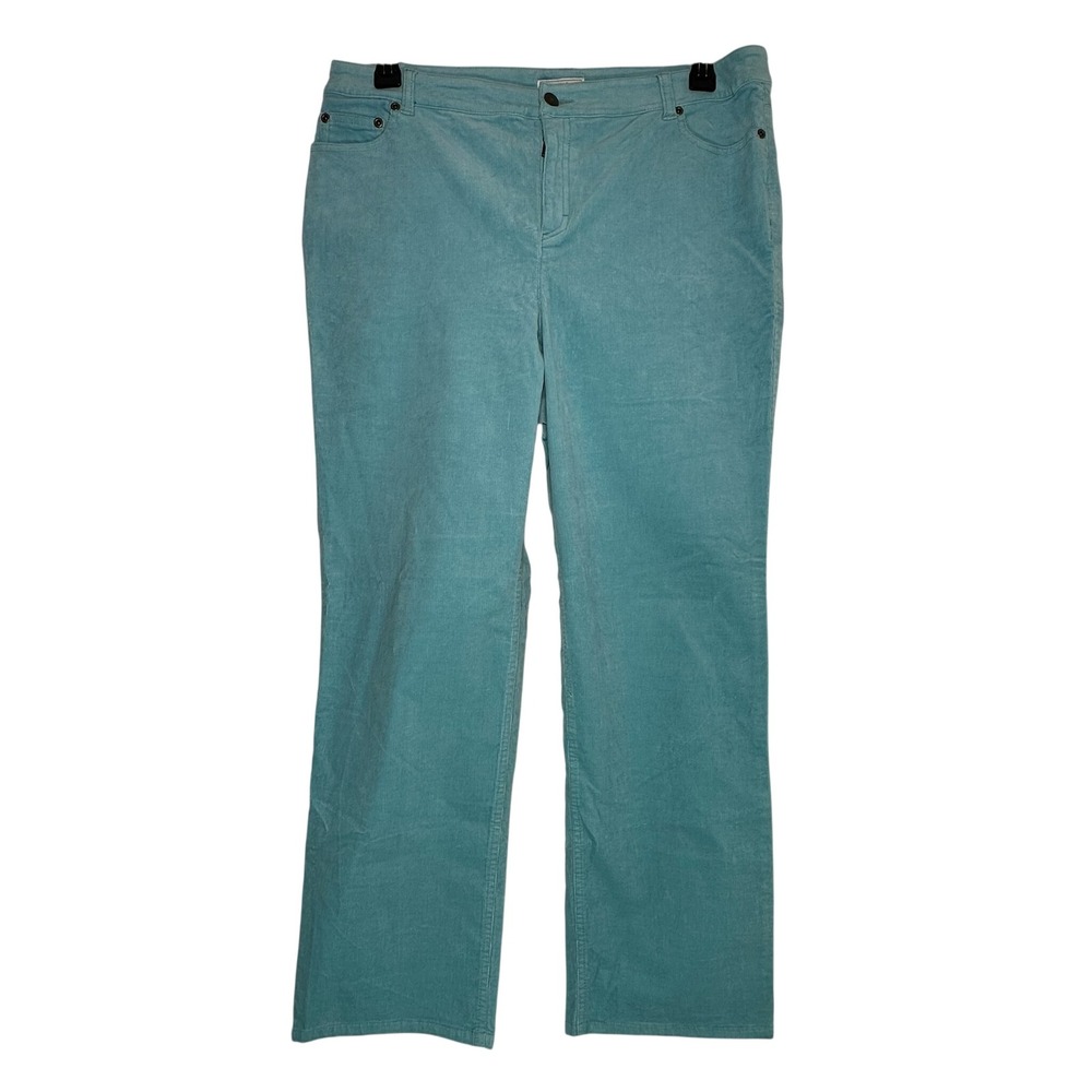 Charter Club Petite 16P Teal Blue Corduroy Straight Leg Pants Slimming Look NWT